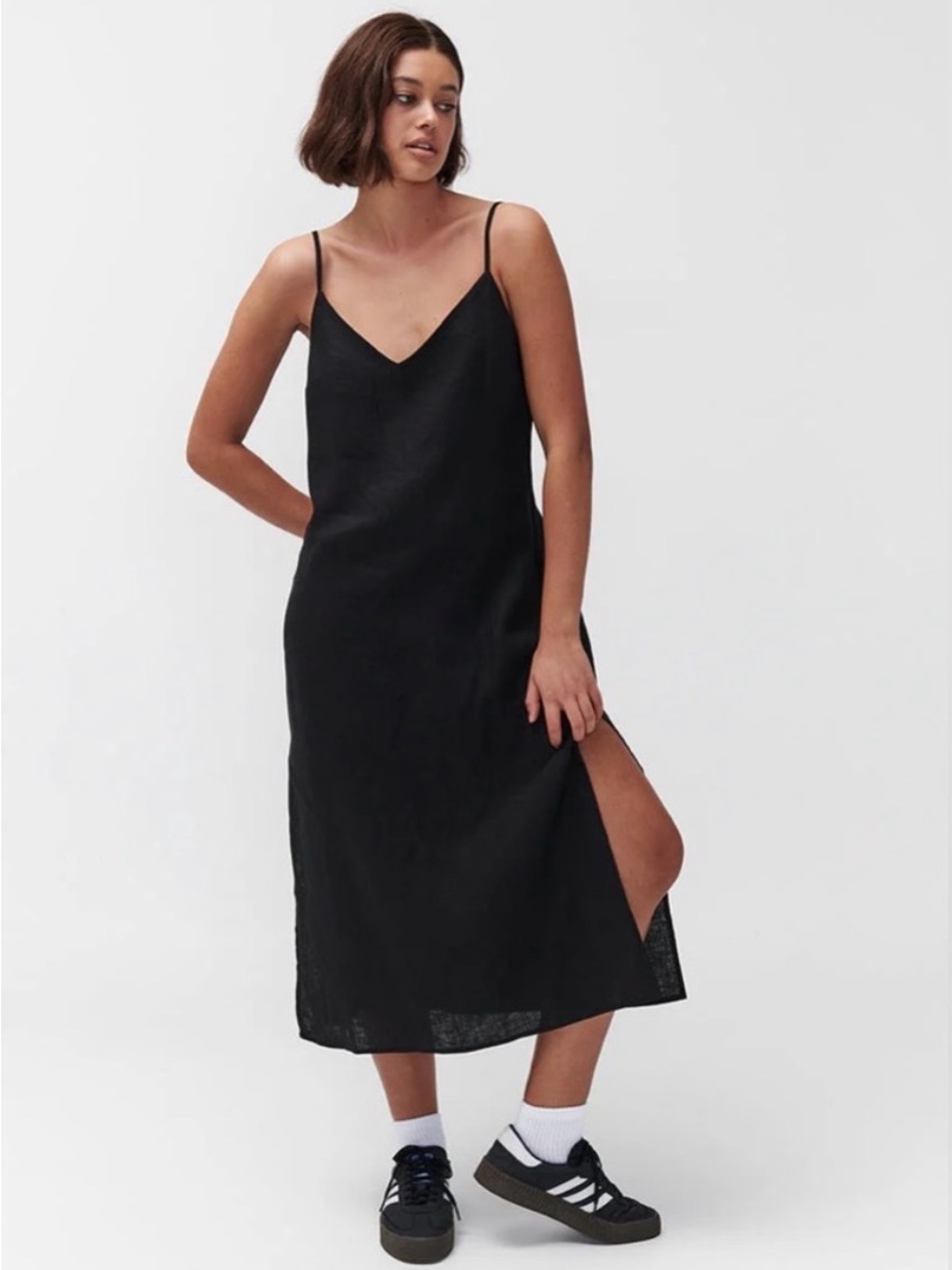 Ghanda Black Linen Midi Dress Size Large